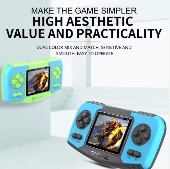Compact retro game machine جهازُ أَلْعَابٍ رِتْرُو صَغِيرٌ مُضْغَطٌ