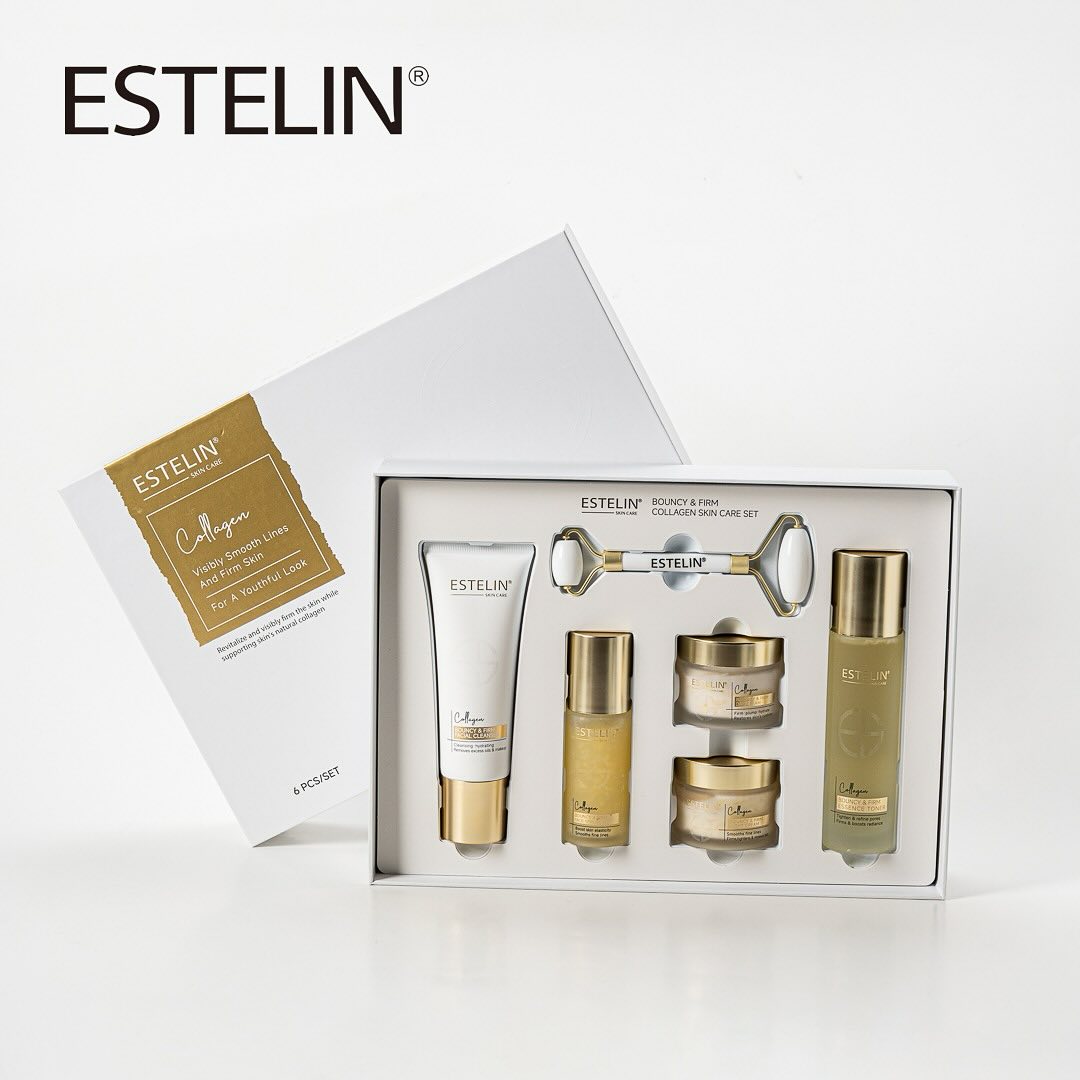 Estelin - Collagen Skincare Set إِسْتِلِين - مَجْمُوعَةُ العِنَايَةِ بِالبَشَرَةِ بِالكُولَاجِين لِلنَّضَارَةِ وَالثَّبَاتِ (الأَصْلِيَّةُ)