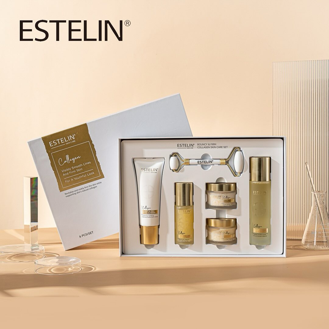 Estelin - Collagen Skincare Set إِسْتِلِين - مَجْمُوعَةُ العِنَايَةِ بِالبَشَرَةِ بِالكُولَاجِين لِلنَّضَارَةِ وَالثَّبَاتِ (الأَصْلِيَّةُ)