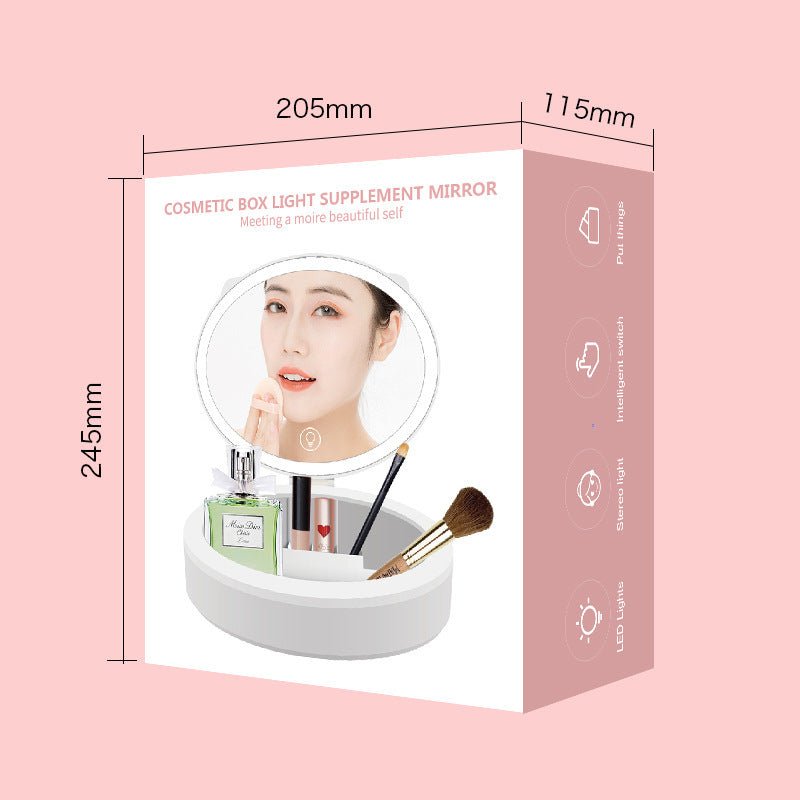 Lighted Makeup Mirror for Table مِرْآةُ مِيكَابْ بِالإِضَاءَةِ لِلطَّاوِلَةِ - لِغُرْفَةِ البَنَاتِ مَعَ صُنْدُوقِ تَخْزِينٍ وَدِيكُورٍ لِلْمَنْزِلِ