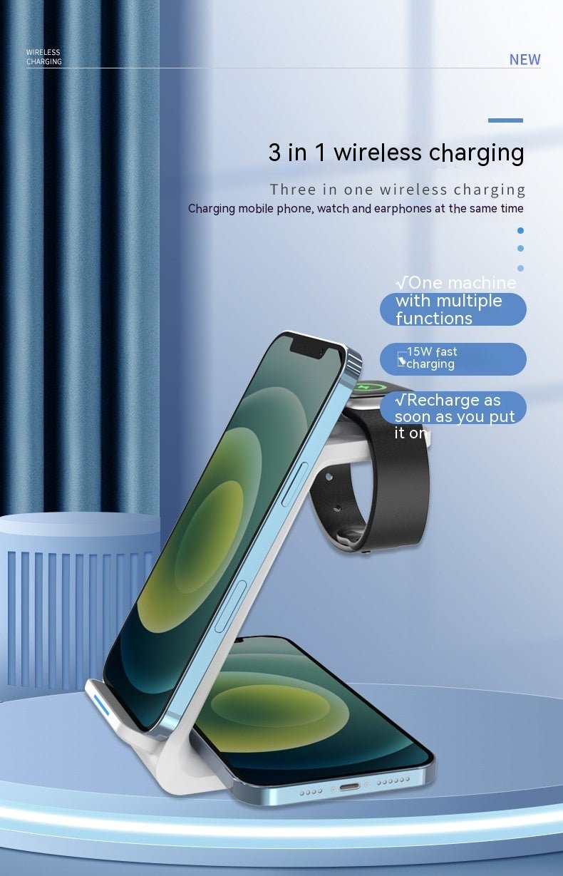 3-in-1 Wireless Charger شاحن لاسِلْكِيّ ٣ فِي ١ شَحْن سَرِيع - وَرَاقِيّ وَرَأْسِيّ