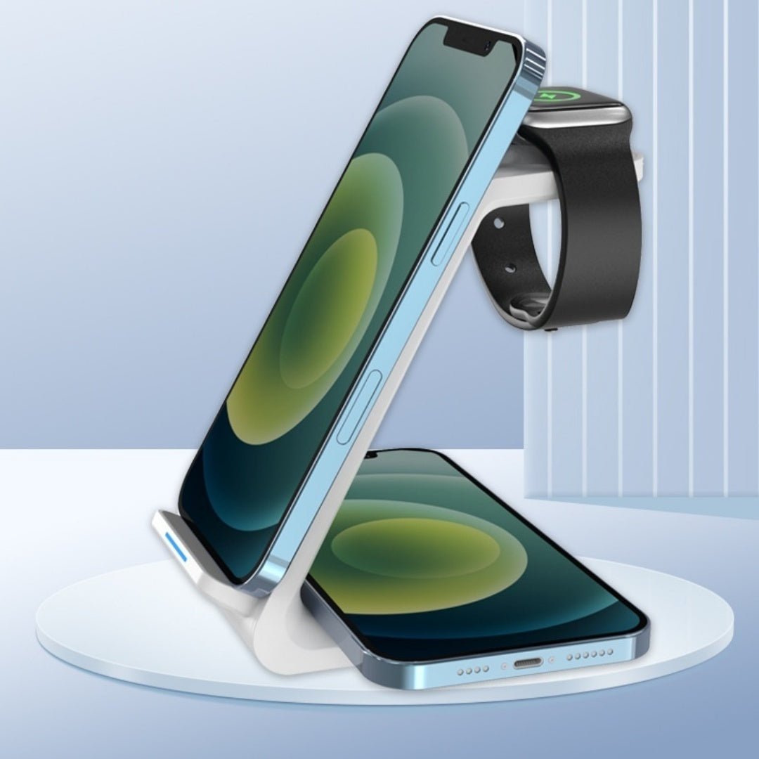 3-in-1 Wireless Charger شاحن لاسِلْكِيّ ٣ فِي ١ شَحْن سَرِيع - وَرَاقِيّ وَرَأْسِيّ